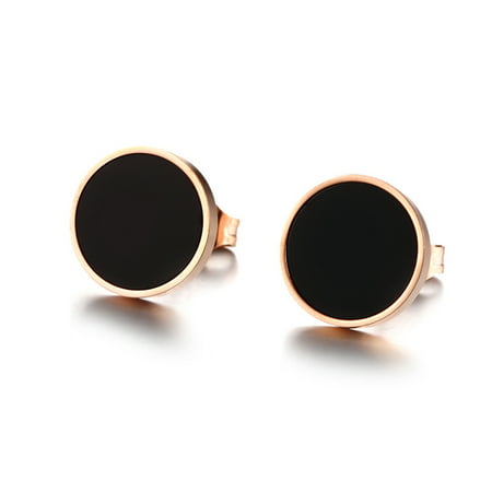 Adisaer Stainless Steel Womens Earring Black Rose Gold High Polished Stud Circle Tassel Earrings For Sensitive 